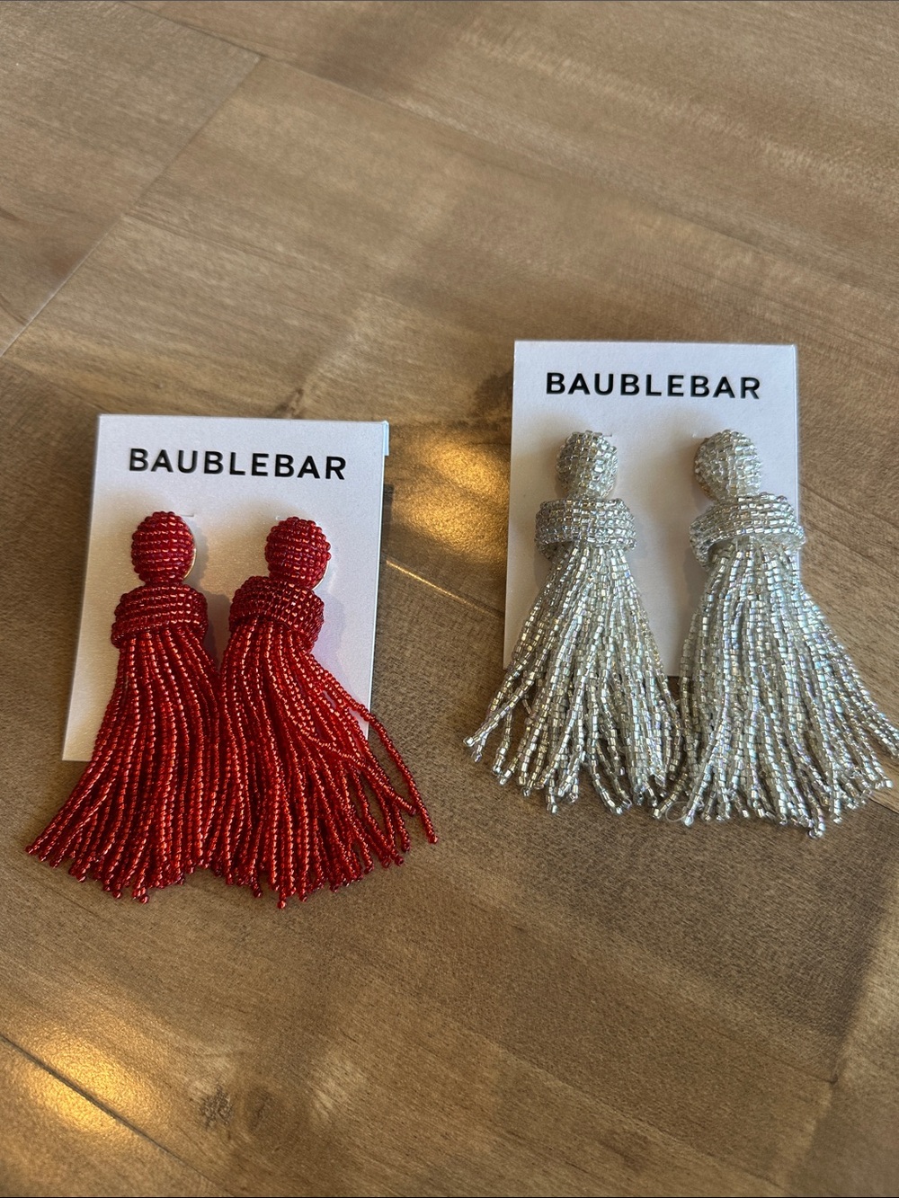 BaubleBar Red and Silver Beaded Tassel Earrings Duo